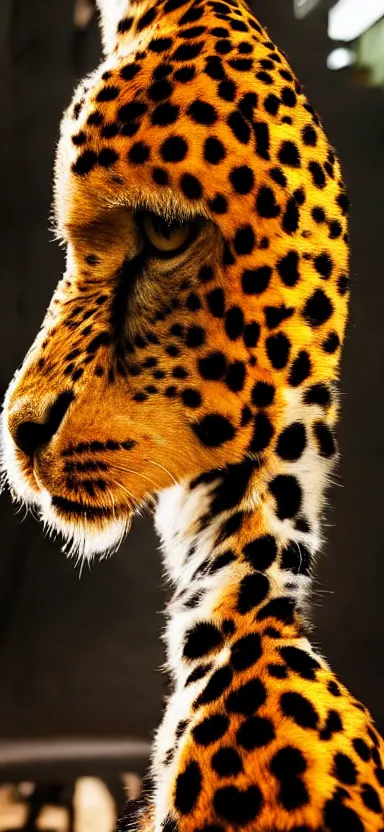 Image similar to a portrait photo of luffy as cheetah, side shot, by professional photographer, 8 k resolution, high quality