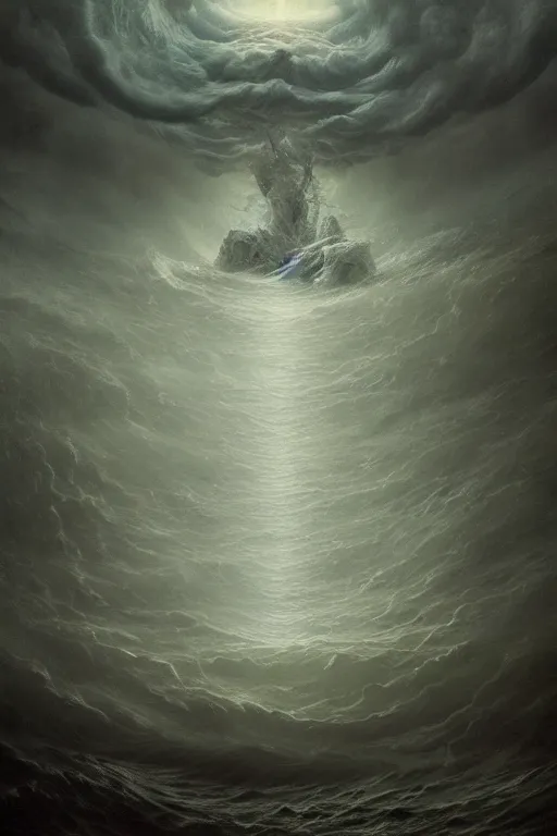 Image similar to Intricate stunning highly detailed water deity emerging from a stormy ocean by agostino arrivabene, Greg Rutkowski , surreal, digital painting, ultra realistic, Horror vacui, beautiful lighting, full moon, thick swirling tornado, artstation