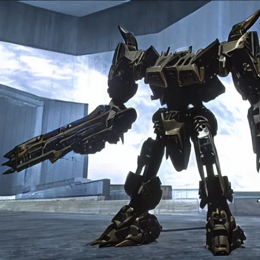 Image similar to cinematic still from ps 5 armoredcore 6 and westworld, close shot of slim ornate armored core by fujioka kenki and by mamoru nagano,