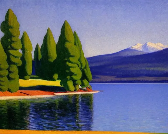 Image similar to a stunning painting of lake almanor by edward hopper, award winning art