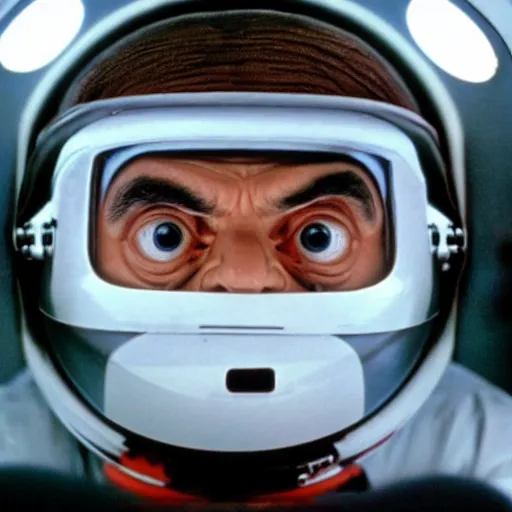 Image similar to A still of Mr Bean in 2001: A Space Odyssey