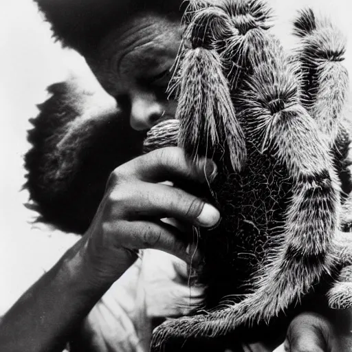 Prompt: charles mingus sniffing a big hairy tarantula, professional photograph, 4 k