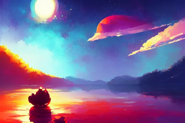 Image similar to eisberg floating in space, by anato finnstark, by alena aenami, by john harris, by ross tran, by wlop, by rhads, by andreas rocha