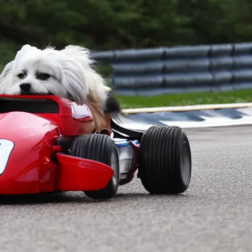 Image similar to a dog driving a race car