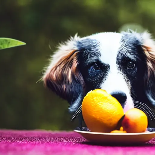 Image similar to dog biting fruit
