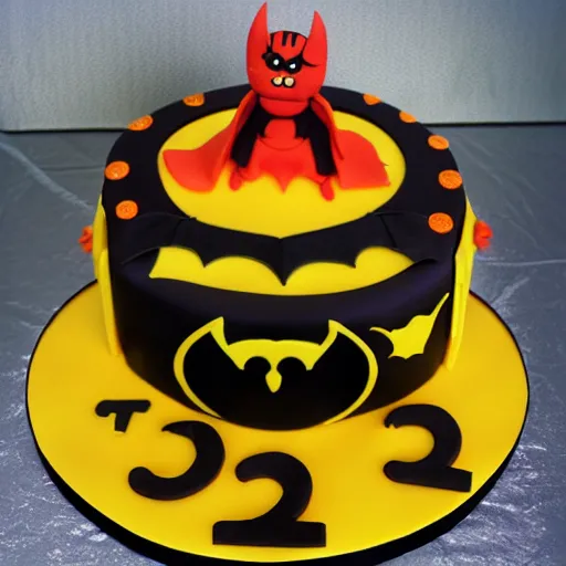 Image similar to chinese bat superhero birthday cake, kodak film,