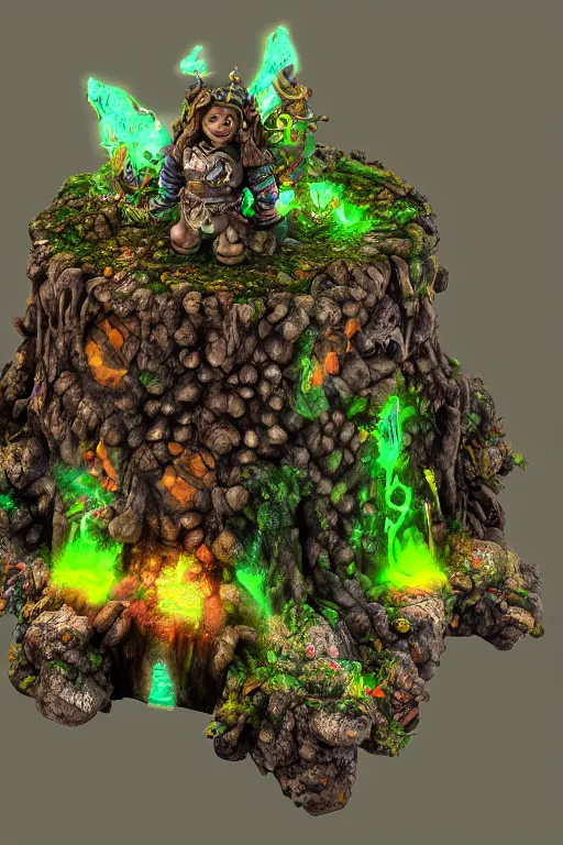 Image similar to zelda fantasy art giant golem elemental wood rock greeble gemstone enchanted forest troll, global illumination ray tracing hdr fanart arstation by sung choi and eric pfeiffer and gabriel garza and casper konefal bastion forged hardmesh lisa frank zbrush central radiating a glowing aura global illumination ray tracing hdr volume light