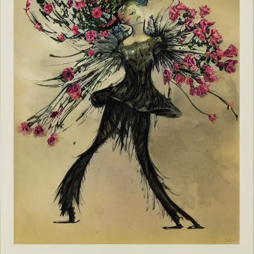 Prompt: Louis Icart, an old elaborate painting of an abstract robot tornado made entirely out of flowers, highly detailed, swirling, flowing, dancing, dreaming, masterpiece - H 1024