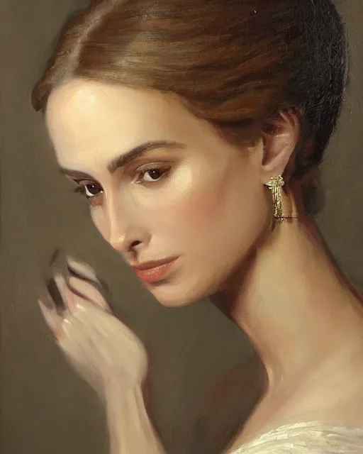 Prompt: a portrait of nathalie portman, playing the queen of england, beautiful painting by le nain