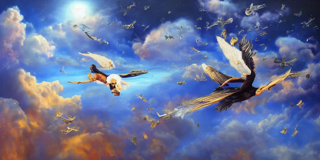 Image similar to dreams taking flight, surreal painting, 4 k