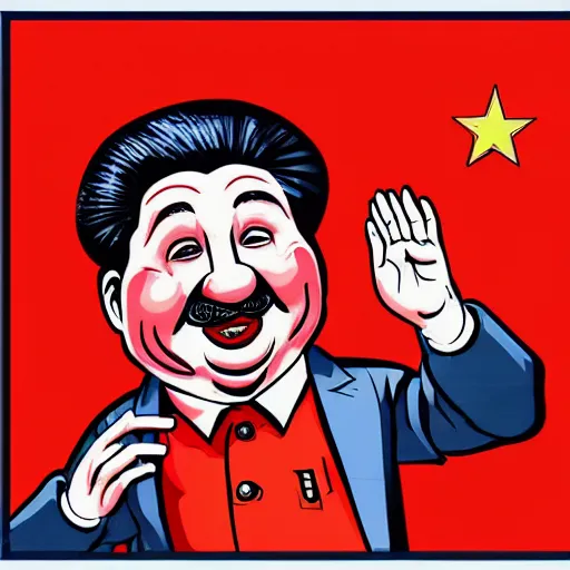 Image similar to xi jinping as communist clown, clown, soviet propaganda style, vivid colors, detailed lines, dominating red color, detailed portrait, poster style