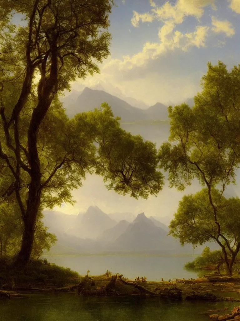 Prompt: lake scene landscape, by albert bierstadt