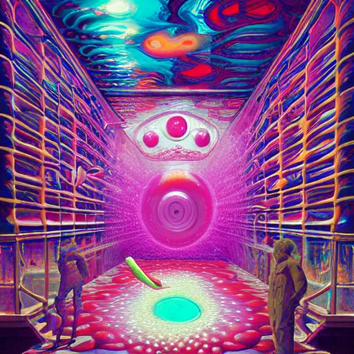 Image similar to jelly rococo gel strawberry bursting plasma and colorful auras, liquid, drippy, splashing, scifi 3 d paint spray by beeple, rob gonsalves, jeff koons, jacek yerka, m. c. escher