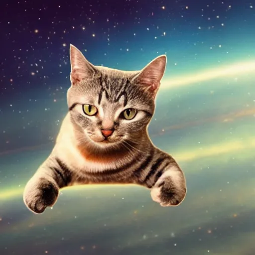 Image similar to cat with astronaut helmet flying over the cosmos, photo