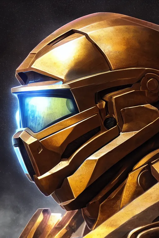 Image similar to robot ninja mask helmet halo master chief radiating a glowing aura global illumination ray tracing hdr fanart arstation by ian pesty and katarzyna da „ bek - chmiel