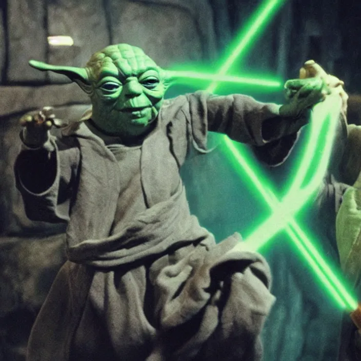 Image similar to a hyperdetailed studio photo of master yoda dancing with luke skywalker