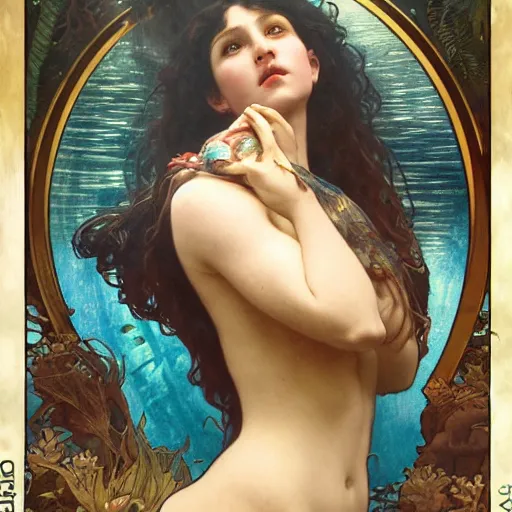 Prompt: mermaid trapped in an aquarium, intricate, art by artgerm and greg rutkowski and alphonse mucha and william - adolphe bouguereau, high detailed, 4 k,