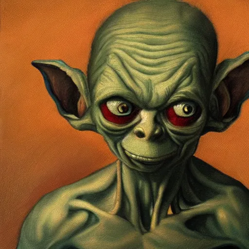 Prompt: a rococo oil painting of gollum