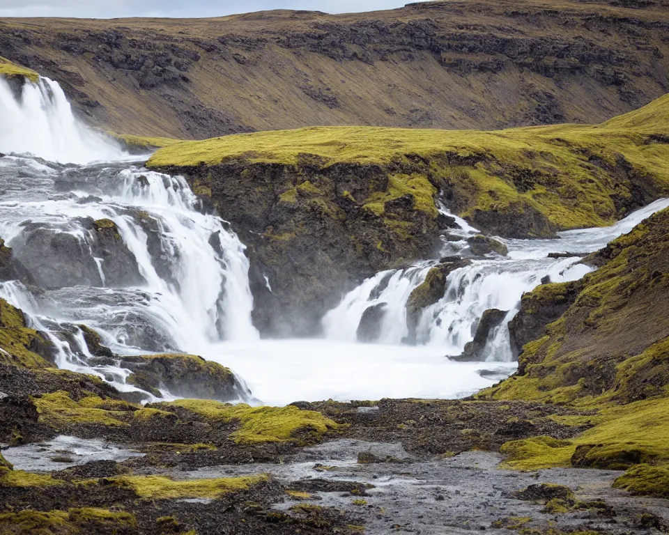 Prompt: an icelandic landscape, waterfall, hyper - realistic