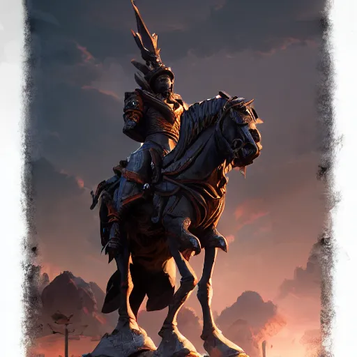 Image similar to a giant black chess bishop statue, battlefield background, bright art masterpiece artstation. 8 k, sharp high quality artwork in style of jose daniel cabrera pena and greg rutkowski, concept art by tooth wu, hearthstone card game artwork, chess piece