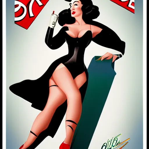 Image similar to a retro sci - fi pinup illustration of dita von teese in the style of alberto vargas.