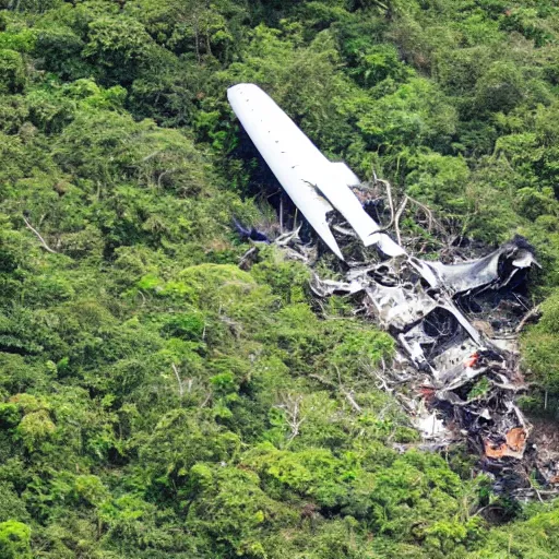 Prompt: plane crash site in the jungle