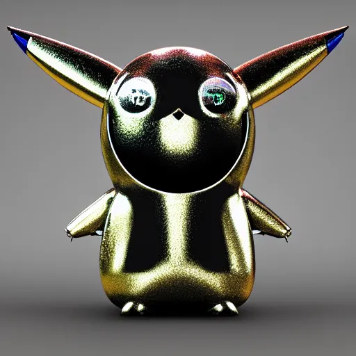 Prompt: chrome pikachu, glossy, metallic, neon, symmetrical, tribal patterns, realistic, unreal engine, octane, redshift, artstation, behance