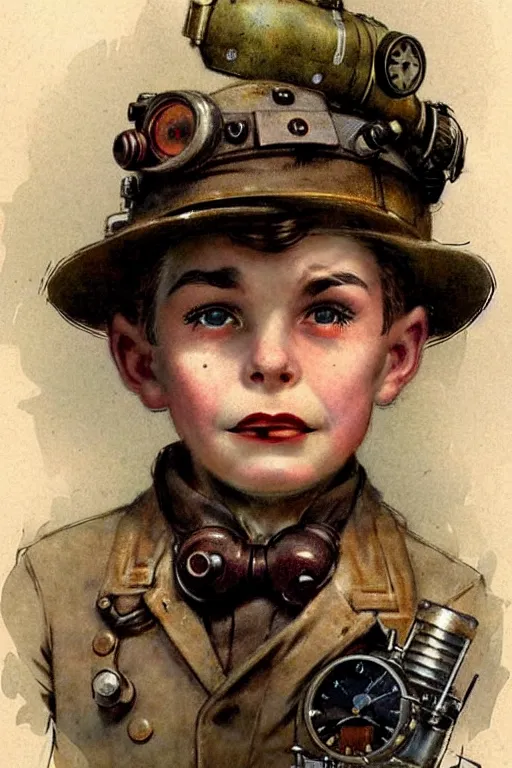 Image similar to ( ( ( ( ( 1 9 5 0 s retro future 1 0 year old adventurer in steampunk costume face portrait. muted colors. ) ) ) ) ) by jean - baptiste monge!!!!!!!!!!!!!!!!!!!!!!!!!!!!!!