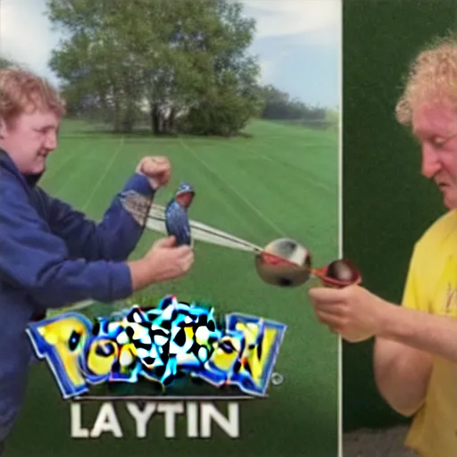 Image similar to rowan aktinson and larry bird battling it out with pokemon