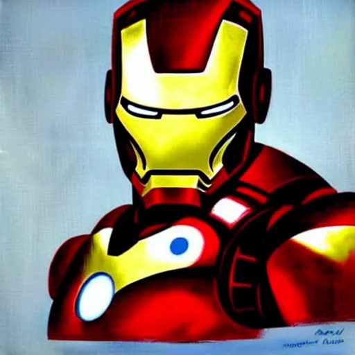 Image similar to iron man, art by bob ross