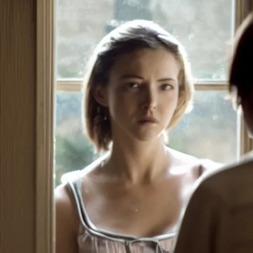 Image similar to scene from a 2 0 1 0 film set in 1 1 0 0 showing a woman standing next to a window