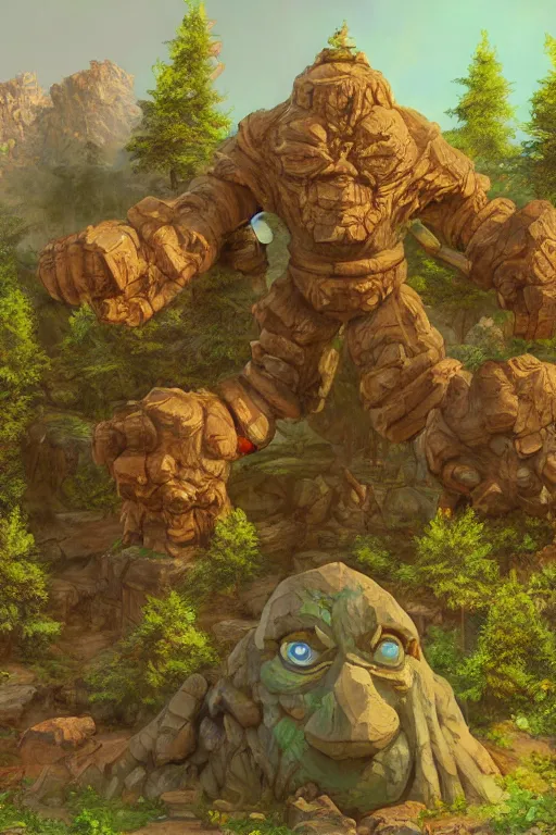 Image similar to zelda fantasy art giant golem troll wood rock greeble gemstone, global illumination ray tracing hdr fanart arstation by sung choi and eric pfeiffer and gabriel garza and casper konefal