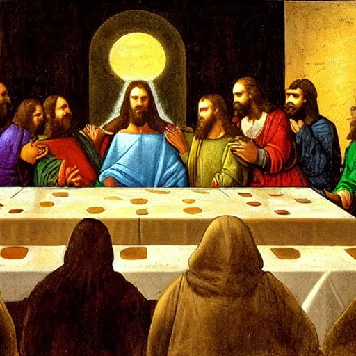 mandalorian as jesus at the last supper, by leonardo | Stable Diffusion