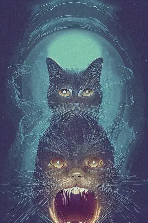 Image similar to demon cat. art by mike winkelmann, vector art, illustration, highly detailed,