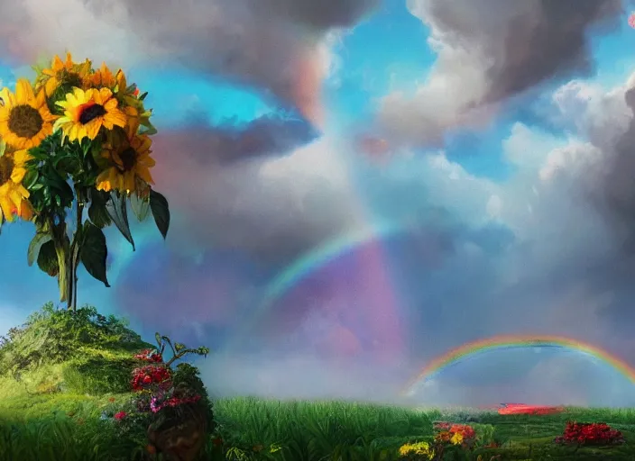 Prompt: 🌈🌻, lowbrow inthe style of camille rose garcia, matte painting, 8 k,