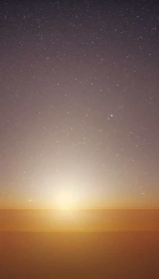 Image similar to beautiful star rising over the morning horizon, center of sky, stylized