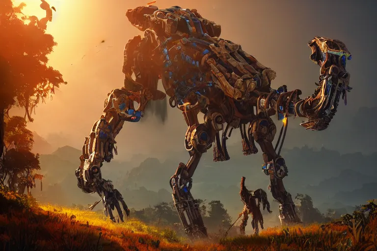 Prompt: tallneck machine mecanical creature robot of horizon forbidden west horizon zero dawn bioluminiscence global illumination ray tracing hdr fanart arstation by ian pesty and alena aenami artworks in 4 k