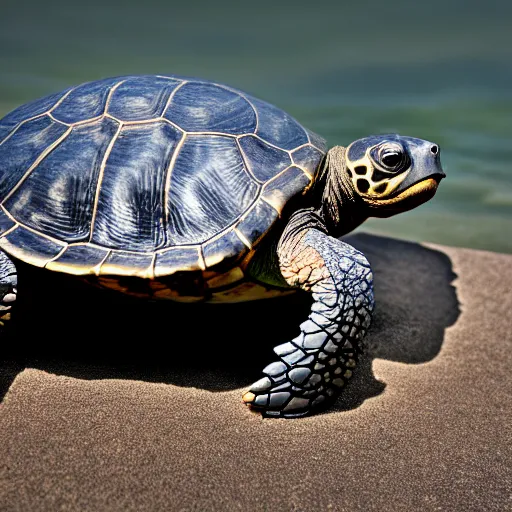 Image similar to An astonished Winston Churchill discovers the first turtle ever in Galapagos, XF IQ4, f/1.4, ISO 200, 1/160s, 8K, RAW, unedited