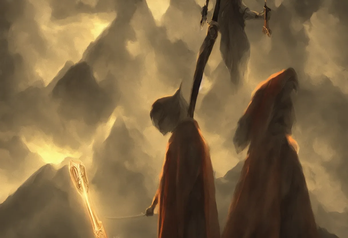 Image similar to the god of death in a cloak stood under a beam of light with a sickle by hiroshi yoshida and greg rutkowskicuilang plain, 4 k, detail, light effect, artstation