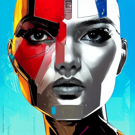 Image similar to portrait of a female android, by MARVEL comics and Sandra Chevrier, HDR