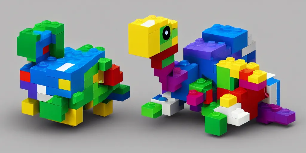 Image similar to tiny creature made of one brick, big round cute eyes, quadrupedal, cute looking, blocky shape, kawaii, sharp focus, character, game concept art, blocky, lego mixels, flat toon style like katamari damacy inspired, pokemon inspired, promotional poster art, high quality voxel render