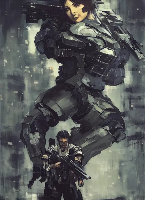 Image similar to Leni Robredo wearing metal gear armor holding a shotgun dramatic lighting art by Yoji Shinkawa by Richard Schmid by greg rutkowski by Sandra Chevrier by Jeremy Lipking cinematic dramatic