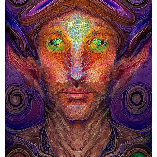 Image similar to a digital painting of a man's face, digital art by android jones and amanda sage, behance contest winner, psychedelic art, biomorphic, rendering in intricate poster art, tarot card lovecraftian, outlined art