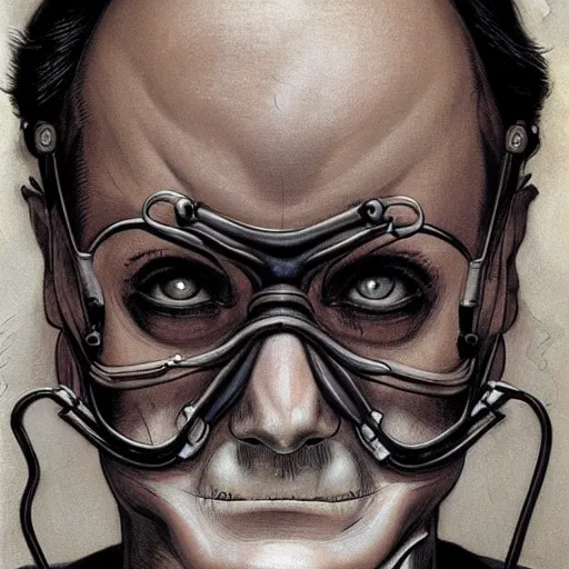 Image similar to ! dream hannibal lector, in the style of gerald brom, symmetry, smooth, sharp focus, semi - realism, intricate detail