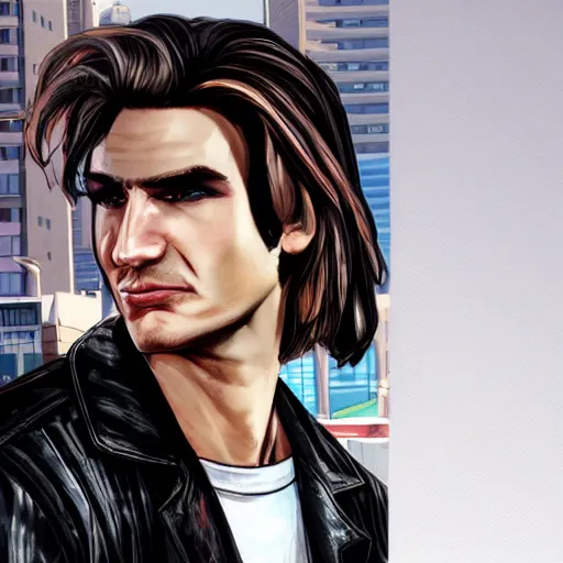 Image similar to closeup of handsome gigachad XQC as a GTA character in a loading screen