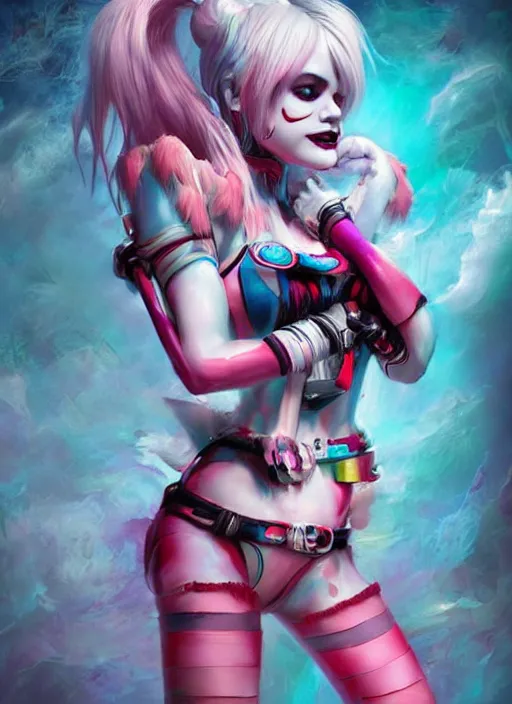 Image similar to dreamscape!!!!!, harley quin!!!, ross tran!!!, vivid colors!!, anatomical, highly detailed sculpture, intricate detailed, ommatidia, 8 k, cinematic atmosphere, post - processing