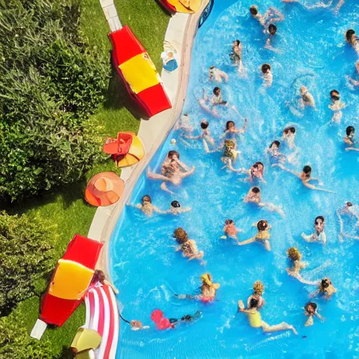 Image similar to a pool party viewed from space