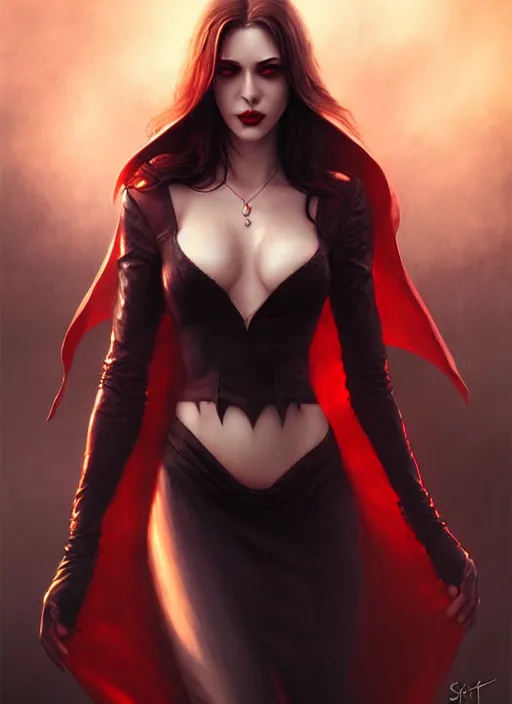 Image similar to vampire in the style of stefan kostic, realistic, full body shot, wide angle, sharp focus, 8 k high definition, insanely detailed, intricate, elegant, art by stanley lau and artgerm, floating embers