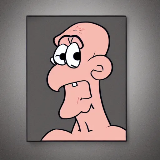 Prompt: handsome squidward, courage the cowardly dog style, strong chin, portrait