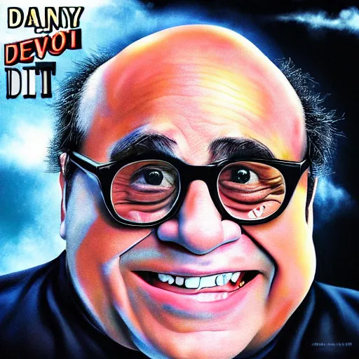 Prompt: Danny Devito as a Miamikaos Airbrush mixtape cover